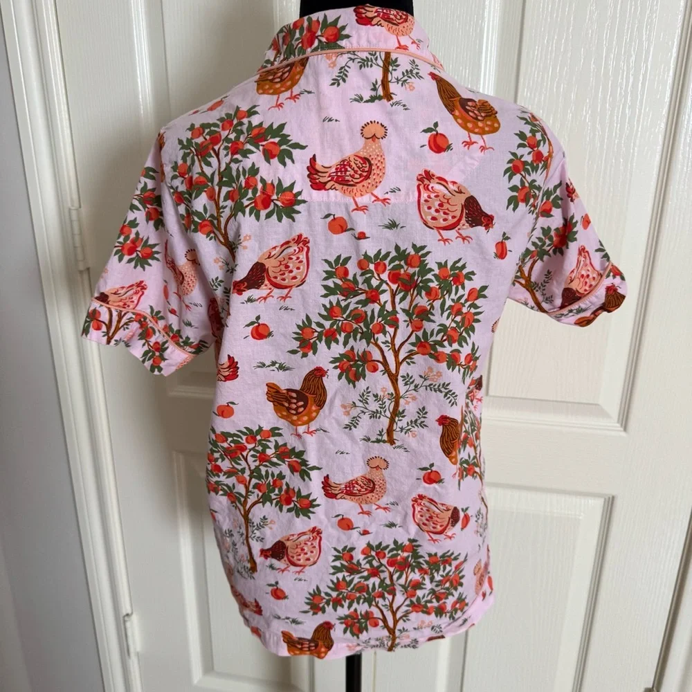 PRINTFRESH 100% Organic Cotton Top & Cropped Pants Hen House Ballet Pink XXS GUC - Picture 8 of 14